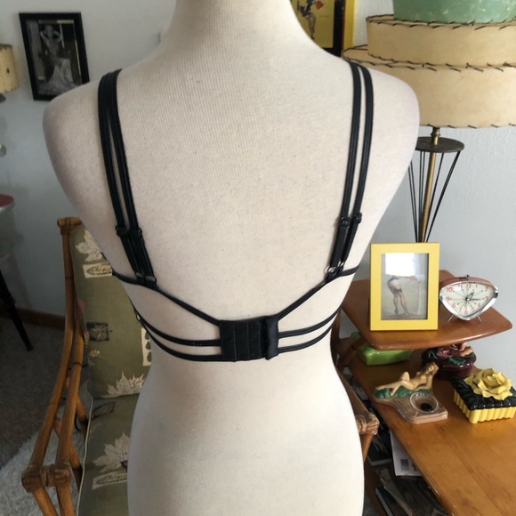 SOLD Retro Lingerie Lot 3 Pc Black Bra Panty Strap Mesh Fetish Burlesque PinUp - Picture 4 of 12